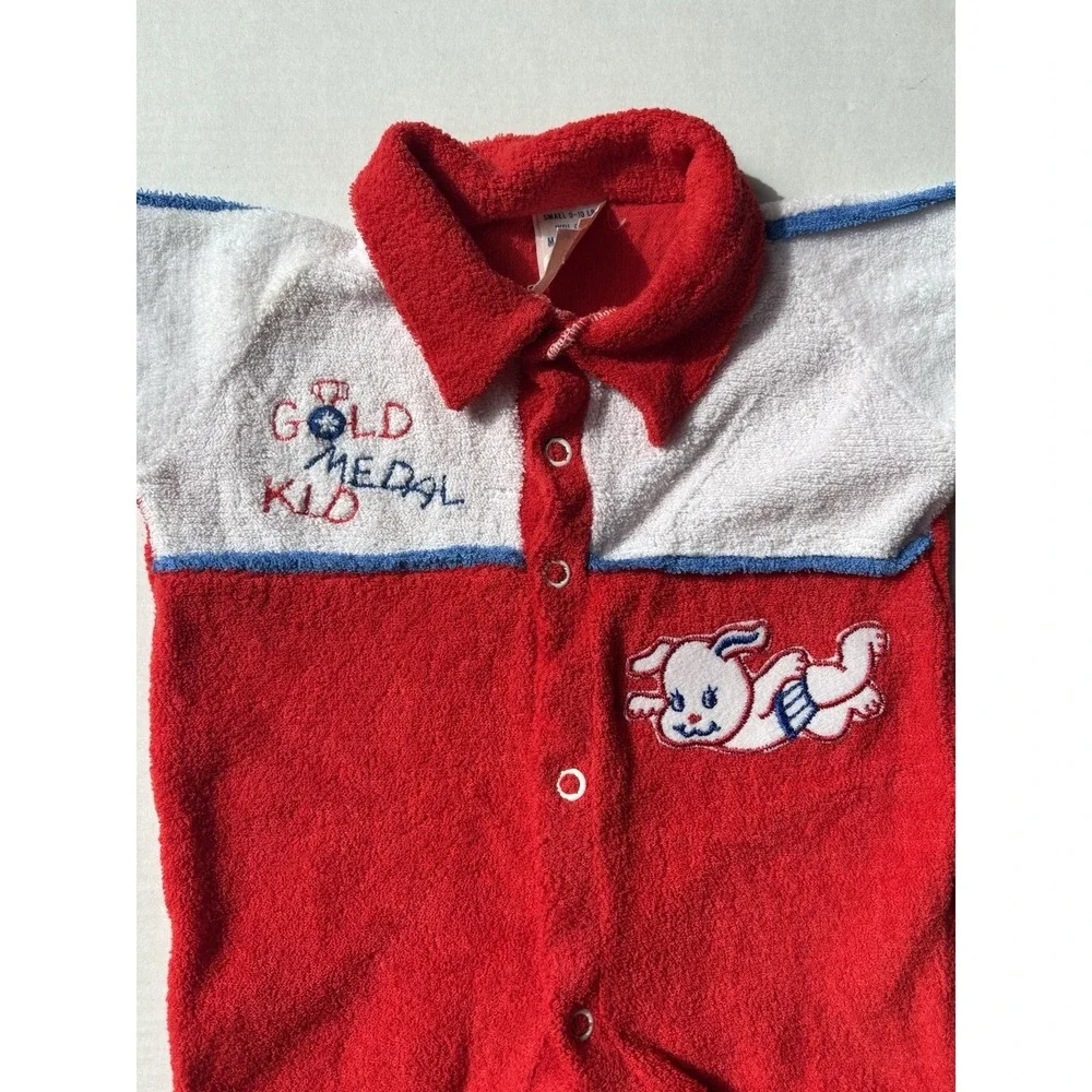 Trimfit Baby One piece Sleeper Gold Metal Kid Snap Button Vtg  70/80's Sz O-3m